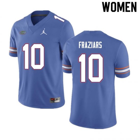 Women's Florida Gators #10 Ja'Quavion Fraziars NCAA Nike Blue Authentic Stitched College Football Jersey WNT3162TR